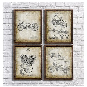 Vintage Motorcycle Wall Decor, set of 4 motorcycle patent art printable download Man cave decor Biker Decor Biker Gift Idea for him