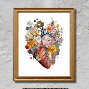 Watercolor Floral Human Heart Anatomy Art, Cardiologist Office Decor, Cardiology Nurse, Heart Surgeon Thank You Gift, Doctor Office Decor