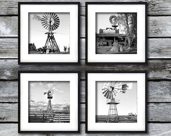Farmhouse Decor Wall Art Old Windmills Photography set of 4 Digital images