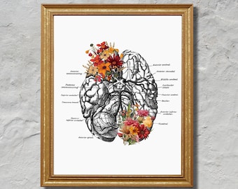 Flower Brain Printable Art - Anatomy Wall Art - Floral Art - Medical ...