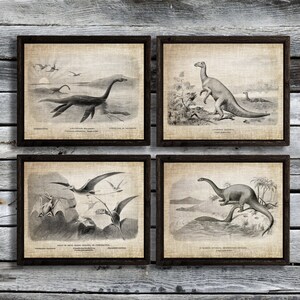 Vintage Dinosaur wall Art - Set of 4 printable decor Dinosaurs nursery kids room  Instant download