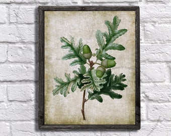 Vintage Botanical Printable art - Oak leave #5 - Vintage burlap textured printable - Botanical art - Download this DIY Farmhouse wall decor