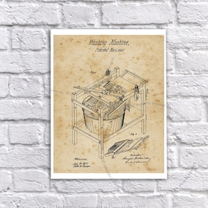 Laundry Room Decor Printable Art 8x10&quot; Washing Machine Patent Blueprint Digital Download Art Laundry Print 1