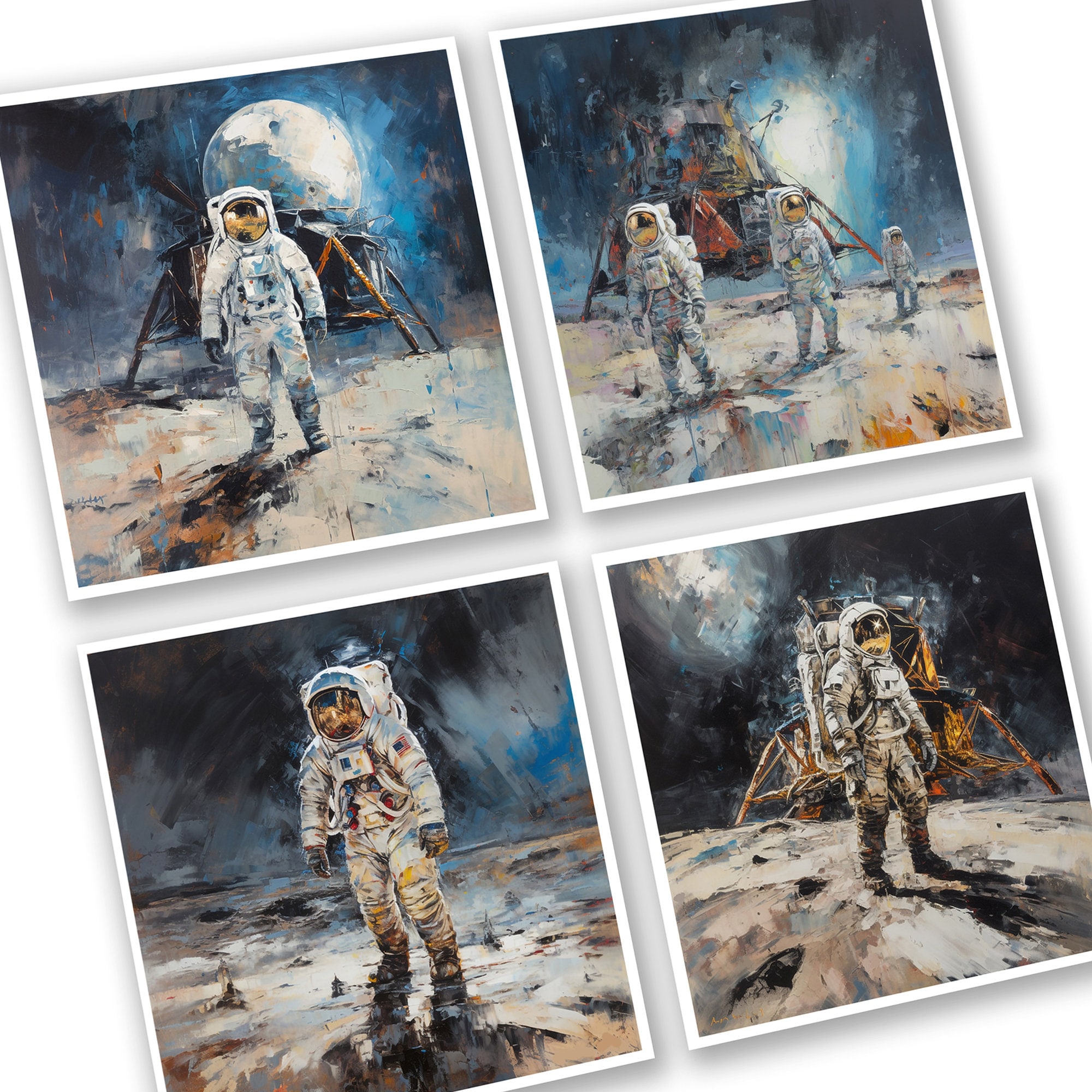 NASA Space Moon Landing Abstract Wall Art Poster Set of 4 Digital ...