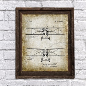 Early Airplane Wall Art Decor Historical 1929 Biplane design patented Gift for Pilot