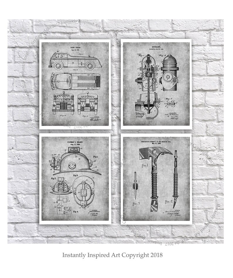 Firefighter Home Decor A Set Of 4 Art Instant download JPG ...