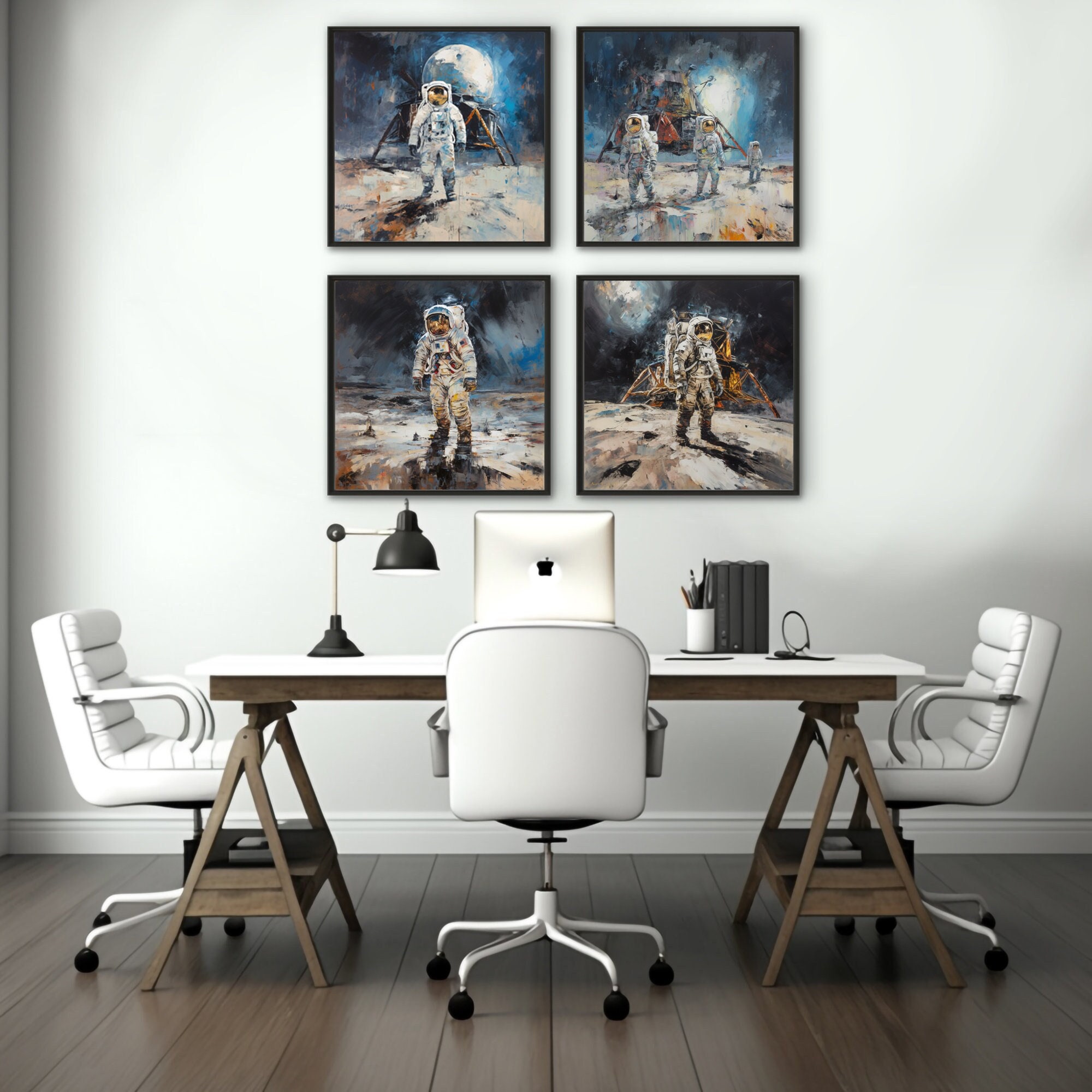 NASA Space Moon Landing Abstract Wall Art Poster Set of 4 Digital ...