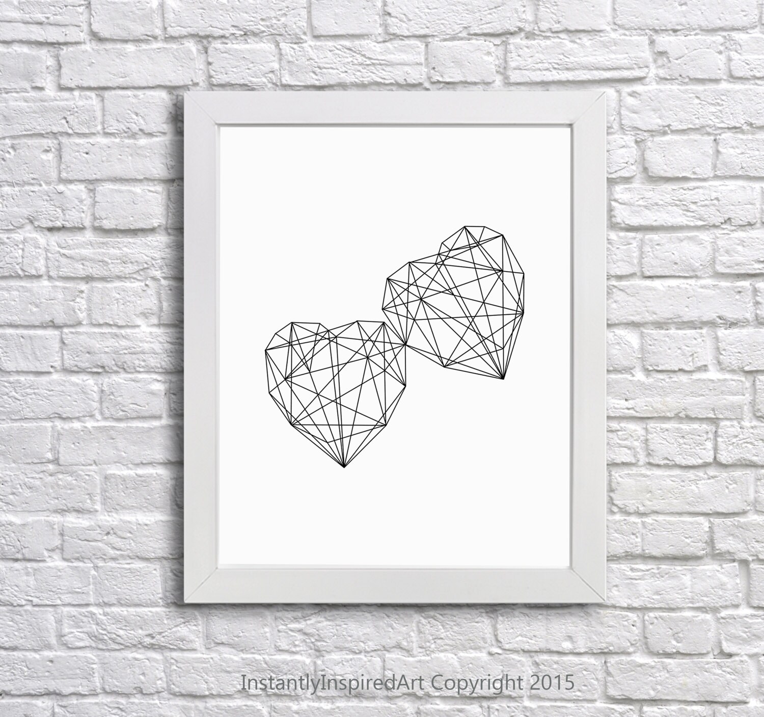 Two Hearts Wall Art, Geometric Heart, Modern Decor, Heart to Heart