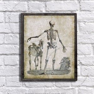 Halloween Druckbare Kunst Mensch und Pferd Skelett Anatomie mit vintage Leinenstruktur Hintergrund Instant Download Skeleton_vintage #2