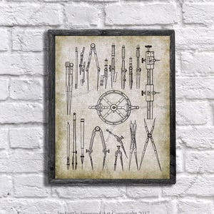 Engineer gift - Engineering wall art printable - engineer decor - geek wall decor - nerd wall decor - engineering drawing instruments art