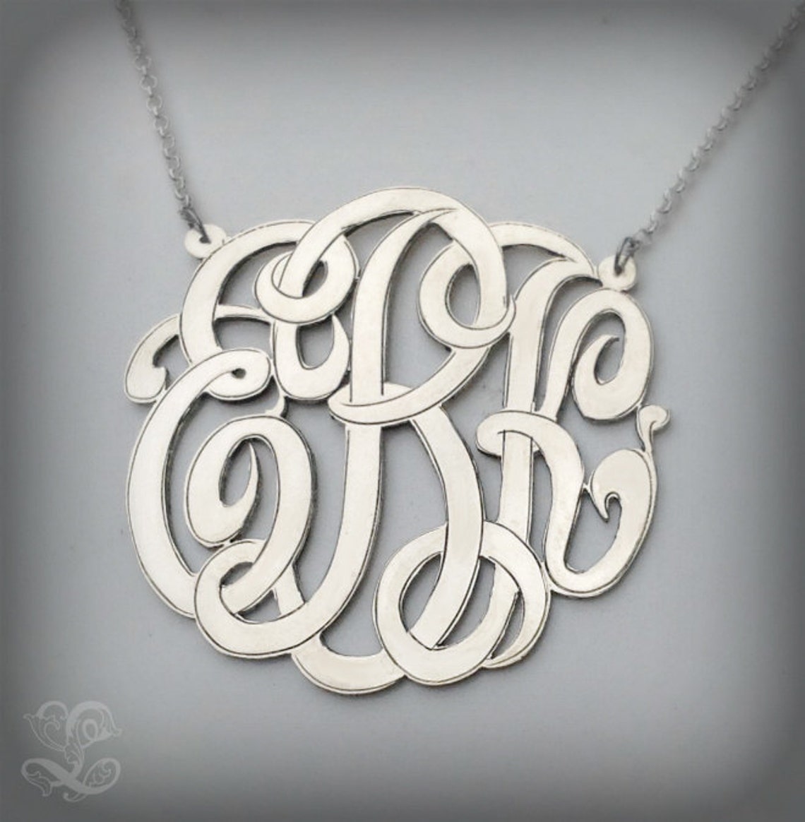 Monogram Necklace with Hand engraved and polished finish Etsy
