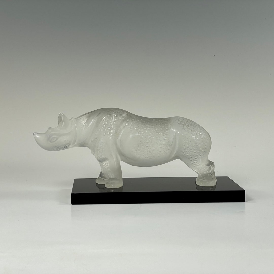 Lalique Frosted Crystal Rhinoceros Figurine Etsy