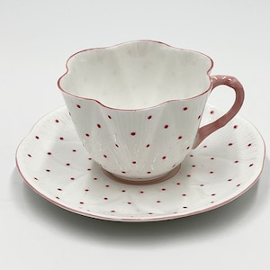 Shelley English Bone China Pink Polka Dot Dainty Shape Tea Cup & Saucer