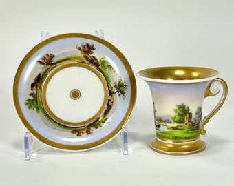 Antique Miessen Cup/Saucer With Golden Gilt & Scenic Painting