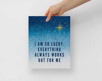 DIGITAL DOWNLOAD: Lucky Girl Syndrome Poster, wooden hangers, law of attraction, Instant Download PDF Files - 3 Different Sizes Available