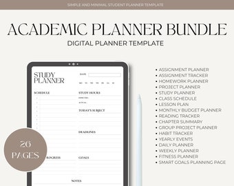 Academic Planner, Printable planner, Assignment planner, Homework planner, College organization tools, Printable study planner. 26 pages