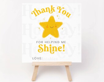 Étiquette-cadeau d'appréciation d'enseignant étoile imprimable, merci de m'avoir aidé à briller, cadeau de remerciement, fin d'école, cadeau de mentor de garderie de nounou