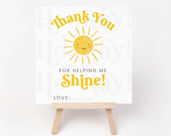 Étiquette cadeau imprimable Merci de m'avoir aidé à briller, appréciation du professeur Sunshine, cadeau de remerciement, fin d'école, cadeau de mentor à la garderie