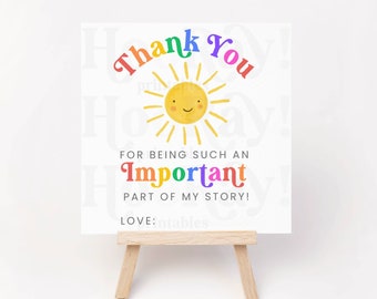 Etiqueta de regalo imprimible de agradecimiento para maestros Sunshine, gracias por ser parte de mi historia, regalo de fin de escuela, regalo de mentor de guardería para niñera
