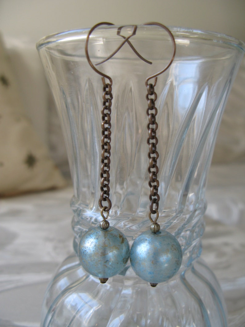 Ice blue earrings light blue earrings long earrings chain Etsy