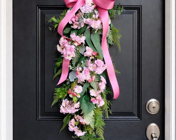 Pink Cherry Blossom Swag, Spring Swag Wreath, Spring Wreath, Mothers Day, Summer Fern Swag, Pink Easter Wreath, Valentines Day