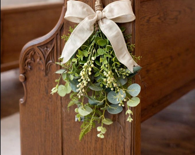 Set of 4 Wedding Pew Swag, Wedding Chair Back Decor, Mini Greenery Swag Wreath, Mini Wildflower Swag