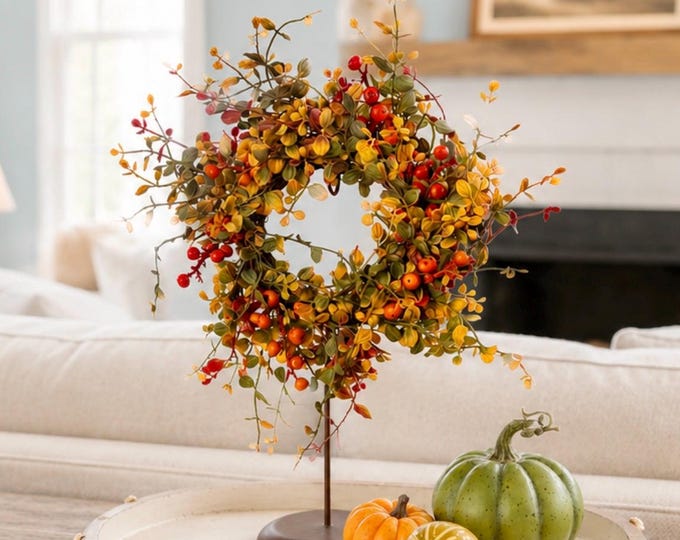 Fall Berry Candle Wreath Ring, Fall Bittersweet Wreath, Thanksgiving Table Accent, Harvest Decor, Modern Farmhouse Decor