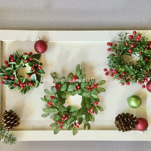 Christmas Candle Wreath Ring, Holly Wreath, Boxwood Berry Wreath, Kitchen Cabinet Wreath, Christmas Table Decor