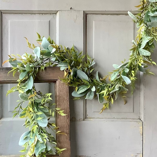 Lambs Ear Garland, Eucalyptus Garland for Mantle, Spring Garland, Summer Garland, Wedding Decor, Greenery Garland