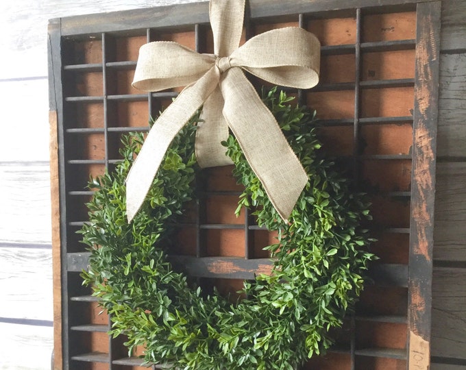 Everyday Boxwood Wreath with Bow, Artificial Greenery Home Decor