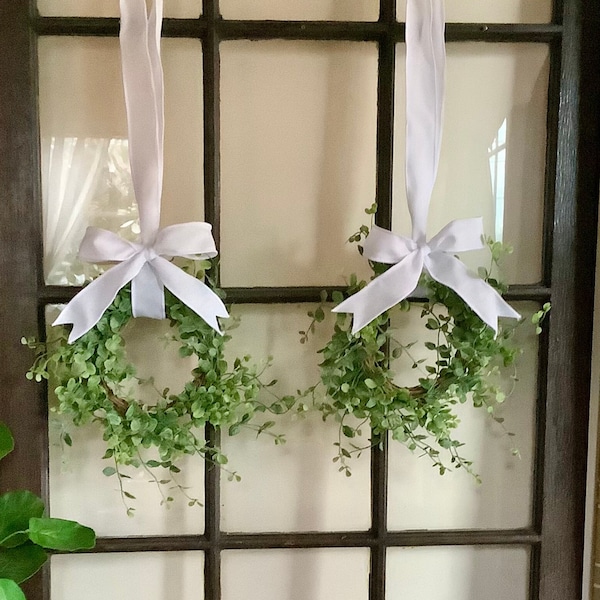 Set of 2 Green Leaf Candle Wreath, Bog Wreath, Kitchen Cabinet Wreath, Candle Wreath, Greenery Wreath