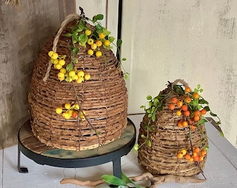 Bee Skep, Bee Hive, Bumblebee Decor, Bee House for Garden, Queen Bee, Honeybee Accent, Bee Kitchen, Bee Baby Decor