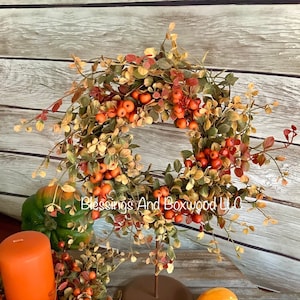 Mumian 6 Pcs Orange Berries Candle Rings Fall Berry Wreath