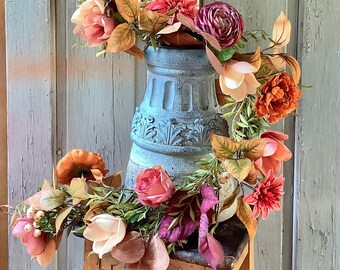 Fall Garland, Floral Garland for Mantle, Cabbage Rose Garland, Fall Wedding Garland, Farmhouse Garland, Fireplace Mantel Garland