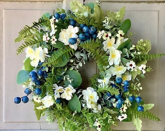 BEST SELLER Blueberry Summer Wreath, Floral Spring Wreaths, Farmhouse Wreath, Wildflower, Front Door Decor