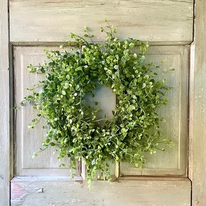 16” Green Leaf Candle Wreath, Bog Pimpernel Wreath, Spring Wreath, Artificial Peppergrass Wreath, Laurel Wreath, Greenery Wreath