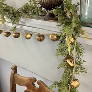 Gold Sleigh Bells Garland, Jingle Bells Garland, Bells on a Rope, Gold Bells Garland for Mantle,