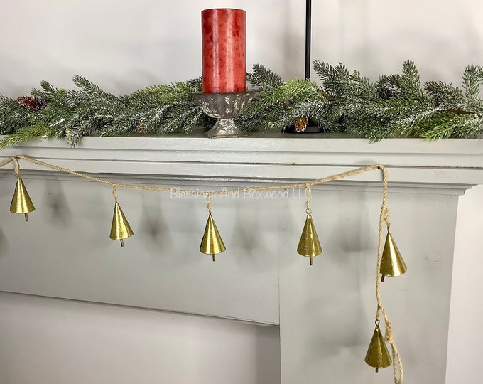 Jingle Bells Garland, Sleigh Bells Garland, Bells on a Rope, Gold Bells Garland for Mantle,