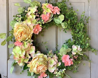 Spring Wreath, Summer Wreath, Peony Wreath for Door, Front Door Wreath, Summer Wreath, Pink Wedding Wreath, Door Wreath