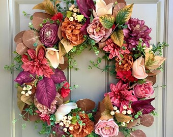 22” Fall Wreath for Front Door, Fall Floral Wreath, Year Round, Everyday Wreath, Porch Wreath,