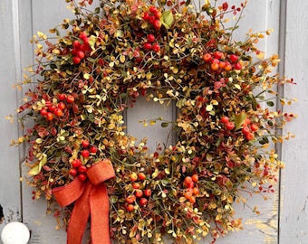 Fall Wreath for Front Door, Autumn Wreath, Vine and Berry Wreath, Table Centerpiece Decor