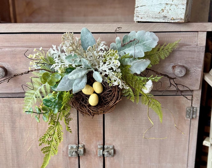 Bird Nest Wreath: Spring Wildflower Swag with Foam Eggs