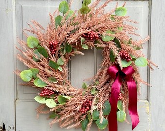 Pink Valentines Day Wreath for Front Door, Rose Pink Wreath, Boho Decor,  Rustic Country Decor, Year Round,
