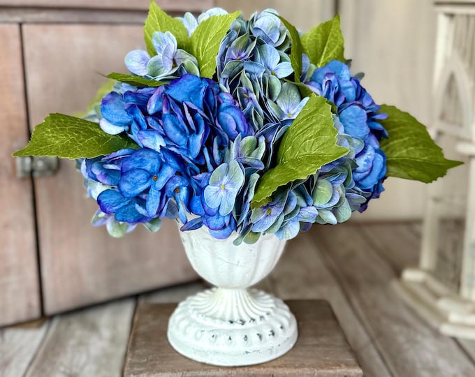 Blue Hydrangea Arrangement, Mothers Day Gift, French Country Spring Arrangement, Nursing Home Decor, Summer Blue Hydrangea Decor,