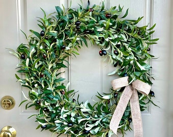 Olive Branch Wreath for Front Door, Summer Wreath, Olive Leaf Wreath, Everyday Wreath, Wedding Decor, Year Round Wreath, Boho