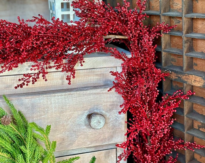 Red Berry Christmas Garland: Burgundy Holiday Decor (6’ Long)