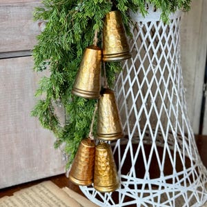 Hanging Christmas Bells, Gold Christmas Bells, Large Bells for Mantle, Porch Bells, Hanging Bells, Christmas Door Bells