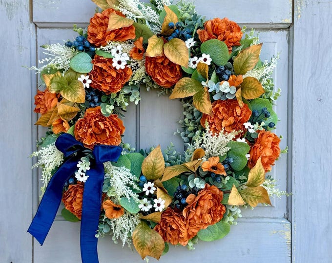 Fall Wreath for Front Door, Fall Floral Wreath, Year Round, Everyday Wreath, Porch Wreath,