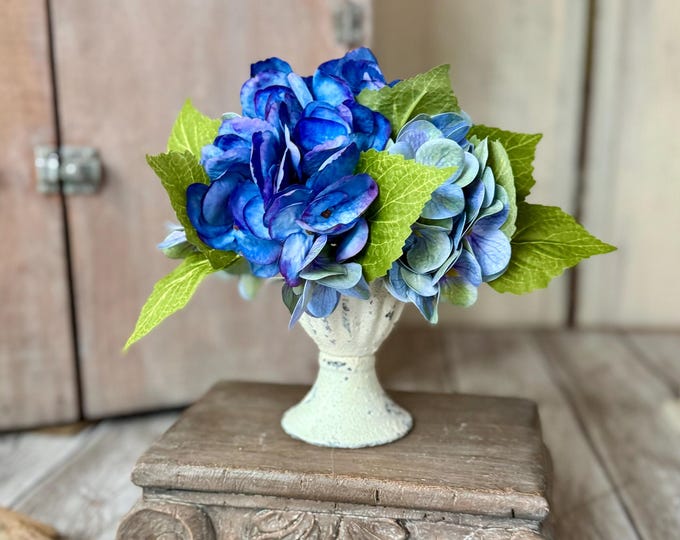 Blue Hydrangea Arrangement, Mothers Day Gift, French Country Spring Arrangement, Nursing Home Decor, Summer Blue Hydrangea Decor,