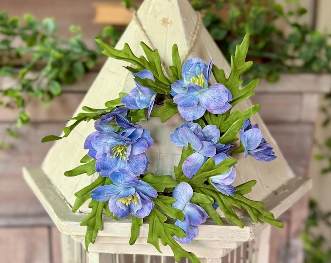 Spring Farmhouse Candle Wreaths, Purple Violet Candle Wreath, Mini Floral Candle Ring, Mothers Day Gift, Kitchen Cabinets Decor
